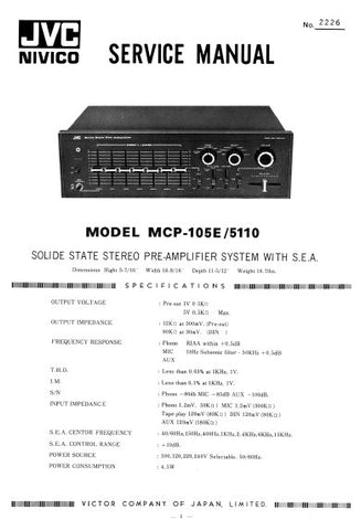 JVC MCP-105E 5110 SOLID STATE STEREO PREAMPLIFIER SYSTEM WITH SEA SERVICE MANUAL INC PCBS SCHEM DIAG  AND PARTS LIST 27 PAGES ENG
