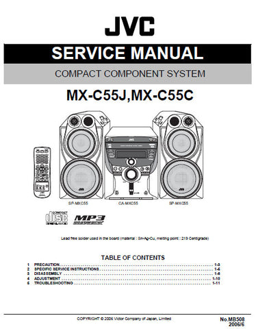 JVC MX-C55J MX-C55C COMPACT COMPONENT SYSTEM SERVICE MANUAL INC BLK DIAG PCBS SCHEM DIAGS AND PARTS LIST 39 PAGES ENG