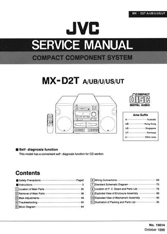 JVC MX-D2T COMPACT COMPONENT SYSTEM SERVICE MANUAL INC BLK DIAGS PCBS SCHEM DIAGS AND PARTS LIST 122 PAGES ENG