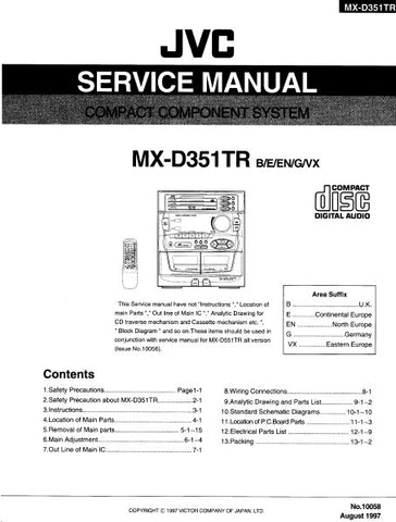 JVC MX-D351TR COMPACT COMPONENT SYSTEM SERVICE MANUAL INC PCBS SCHEM DIAGS AND PARTS LIST 70 PAGES ENG