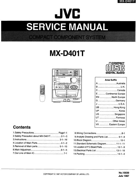 JVC MX-D401T COMPACT COMPONENT SYSTEM SERVICE MANUAL INC BLK DIAG PCBS SCHEM DIAGS AND PARTS LIST 130 PAGES ENG