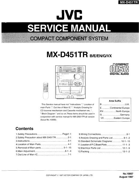 JVC MX-D451TR COMPACT COMPONENT SYSTEM SERVICE MANUAL INC PCBS SCHEM DIAGS AND PARTS LIST 70 PAGES ENG