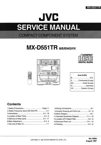 JVC MX-D551TR COMPACT COMPONENT SYSTEM SERVICE MANUAL INC BLK DIAG PCBS SCHEM DIAGS AND PARTS LIST 112 PAGES ENG