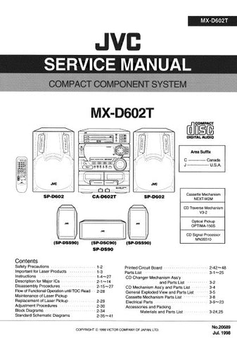 JVC MX-D602T COMPACT COMPONENT SYSTEM SERVICE MANUAL INC BLK DIAGS PCBS SCHEM DIAGS AND PARTS LIST 120 PAGES ENG