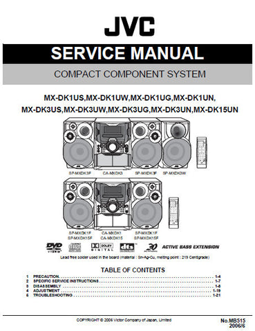 JVC MX-DK51EE MX-DK51A MX-DK51US MX-DK51UX MX-DK51UG MX-DK51UN COMPACT COMPONENT SYSTEM SERVICE MANUAL INC BLK DIAG PCBS SCHEM DIAGS AND PARTS LIST 49 PAGES ENG