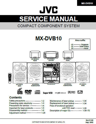 JVC MX-DVB10 COMPACT COMPONENT SYSTEM SERVICE MANUAL INC BLK DIAG PCBS SCHEM DIAGS AND PARTS LIST 131 PAGES ENG