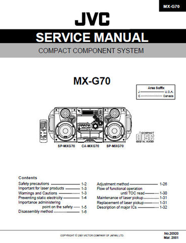 JVC MX-G70 COMPACT COMPONENT SYSTEM SERVICE MANUAL INC BLK DIAG PCBS SCHEM DIAGS AND PARTS LIST 121 PAGES ENG