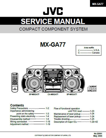 JVC MX-GA77 COMPACT COMPONENT SYSTEM SERVICE MANUAL INC BLK DIAG PCBS SCHEM DIAGS AND PARTS LIST 89 PAGES ENG