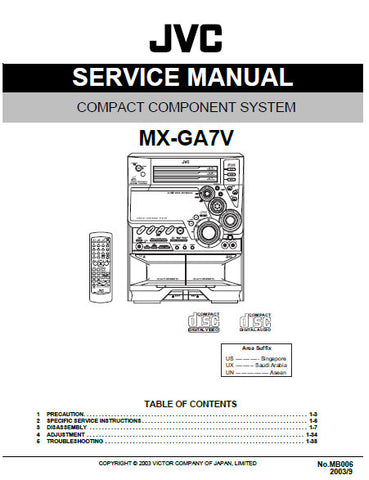 JVC MX-GA7V COMPACT COMPONENT SYSTEM SERVICE MANUAL INC BLK DIAG PCBS SCHEM DIAGS AND PARTS LIST 85 PAGES ENG