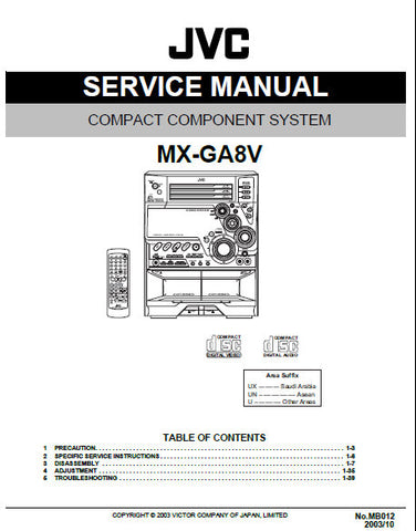 JVC MX-GA8V COMPACT COMPONENT SYSTEM SERVICE MANUAL INC BLK DIAG PCBS SCHEM DIAGS AND PARTS LIST 87 PAGES ENG