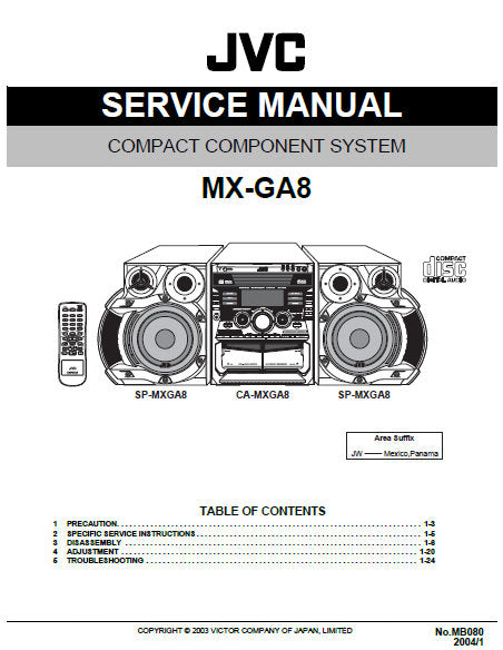 JVC MX-GA8 COMPACT COMPONENT SYSTEM SERVICE MANUAL INC BLK DIAG PCBS SCHEM DIAGS AND PARTS LIST 59 PAGES ENG