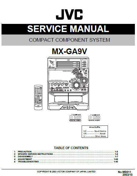 JVC MX-GA9V COMPACT COMPONENT SYSTEM SERVICE MANUAL INC BLK DIAG PCBS SCHEM DIAGS AND PARTS LIST 89 PAGES ENG