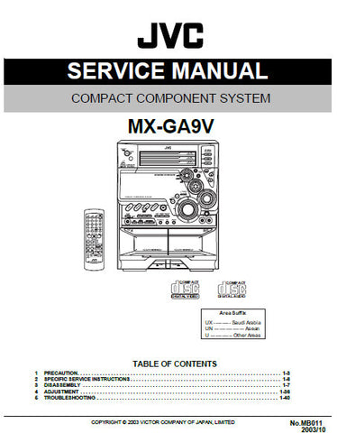 JVC MX-GA9V COMPACT COMPONENT SYSTEM SERVICE MANUAL INC BLK DIAG PCBS SCHEM DIAGS AND PARTS LIST 89 PAGES ENG