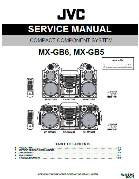 JVC MX-GB5 MX-GB6 COMPACT COMPONENT SYSTEM SERVICE MANUAL INC BLK DIAG PCBS SCHEM DIAGS AND PARTS LIST 85 PAGES ENG