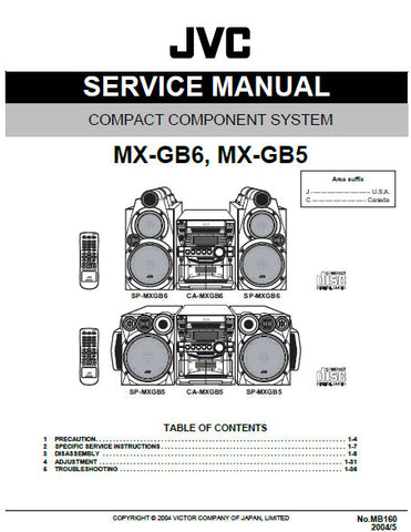 JVC MX-GB5 MX-GB6 COMPACT COMPONENT SYSTEM SERVICE MANUAL INC BLK DIAG PCBS SCHEM DIAGS AND PARTS LIST 85 PAGES ENG