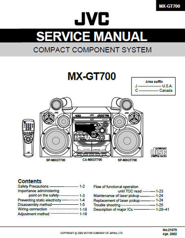 JVC MX-GT700 COMPACT COMPONENT SYSTEM SERVICE MANUAL INC BLK DIAG PCBS SCHEM DIAGS AND PARTS LIST 73 PAGES ENG