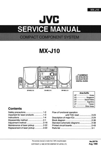 JVC MX-J10 COMPACT COMPONENT SYSTEM SERVICE MANUAL INC BLK DIAG PCBS SCHEM DIAGS AND PARTS LIST 108 PAGES ENG