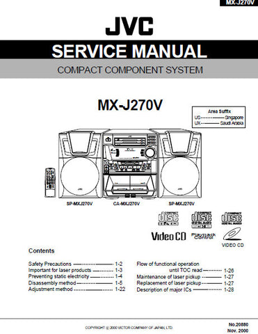 JVC MX-J270V COMPACT COMPONENT SYSTEM SERVICE MANUAL INC BLK DIAG PCBS SCHEM DIAGS AND PARTS LIST 61 PAGES ENG