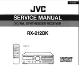 JVC RX-212BK DIGITAL SYNTHESIZER STEREO RECEIVER SERVICE MANUAL INC BLK DIAG SCHEM DIAGS PCB'S AND PARTS LIST PLUS INSTR 72 PAGES ENG