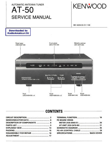 KENWOOD AT-50 AUTOMATIC ANTENNA TUNER SERVICE MANUAL INC PCBS SCHEM DIAG AND PARTS LIST 30 PAGES ENG