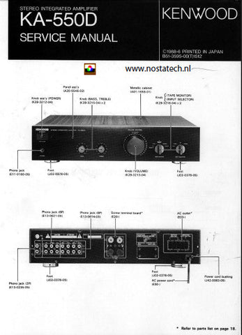 KENWOOD KA-550D STEREO INTEGRATED AMPLIFIER SERVICE MANUAL INC BLK AND LEVEL DIAG PCBS, SCHEM DIAG, AND PARTS LIST 23 PAGES ENG