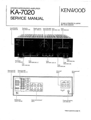 KENWOOD KA-7020 STEREO INTEGRATED AMPLIFIER SERVICE MANUAL INC WIRING DIAG, PCBS, SCHEM DIAG, AND PARTS LIST 17 PAGES ENG