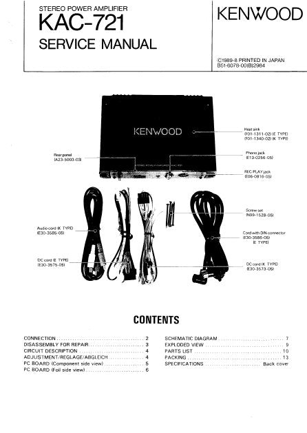 KENWOOD KAC-721 STEREO POWER AMPLIFIER SERVICE MANUAL INC PCBS SCHEM DIAG AND PARTS LIST 15 PAGES ENG