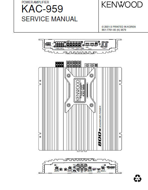 KENWOOD KAC-959 POWER AMPLIFIER SERVICE MANUAL INC PCBS SCHEM DIAGS AND PARTS LIST 14 PAGES ENG