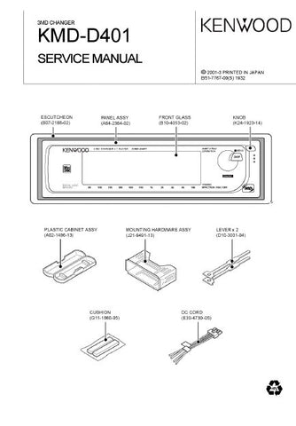 KENWOOD KMD-D401 3 MD CHANGER SERVICE MANUAL INC BLK DIAG PCBS SCHEM DIAGS AND PARTS LIST 24 PAGES ENG