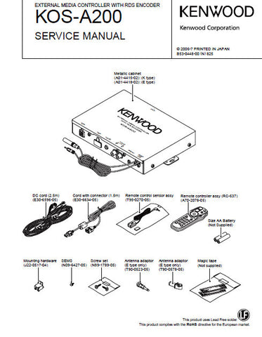 KENWOOD KOS-A200 EXTERNAL MEDIA CONTROLLER WITH RDS ENCODER SERVICE MANUAL INC BLK DIAG PCBS SCHEM DIAG AND PARTS LIST 26 PAGES ENG