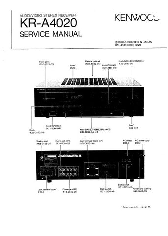 KENWOOD KR-A4020 AV STEREO RECEIVER SERVICE MANUAL INC BLK DIAG, PCB,S WIRING DIAGRAM, SCHEM DIAGS, AND PARTS LIST 30 PAGES ENG