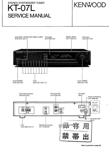 KENWOOD KT-07L STEREO SYNTHESIZER TUNER SERVICE MANUAL INC BLK DIAG PCBS SCHEM DIAG AND PARTS LIST 26 PAGES ENG