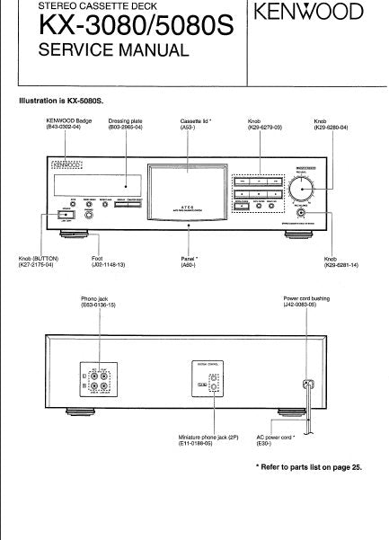 KENWOOD KX-3080 KX-5080S STEREO CASSETTE DECK SERVICE MANUAL INC BLK DIAG PCBS SCHEM DIAG AND PARTS LIST 28 PAGES ENG