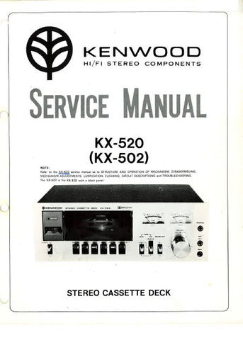 KENWOOD KX-520 KX-502 STEREO CASSETTE DECK SERVICE MANUAL INC BLK DIAG LEVEL DIAG PCBS SCHEM DIAG AND PARTS LIST 21 PAGES ENG