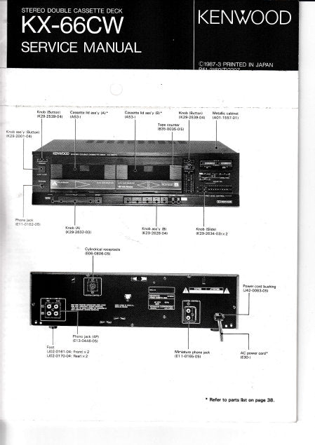 KENWOOD KX-66CW STEREO DOUBLE CASSETTE DECK SERVICE MANUAL INC BLK AND LEVEL DIAG PCBS SCHEM DIAGS AND PARTS LIST 47 PAGES ENG
