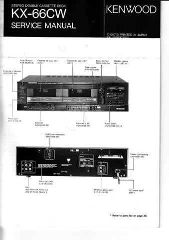 KENWOOD KX-66CW STEREO DOUBLE CASSETTE DECK SERVICE MANUAL INC BLK AND LEVEL DIAG PCBS SCHEM DIAGS AND PARTS LIST 47 PAGES ENG