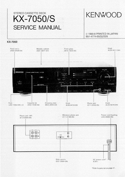 KENWOOD KX-7050 KX-7050S STEREO CASSETTE DECK SERVICE MANUAL INC BLK DIAG PCBS WIRING DIAG SCHEM DIAGS AND PARTS LIST 31 PAGES ENG