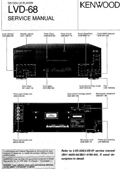 KENWOOD LVD-68 CD CDV LD PLAYER SERVICE MANUAL INC BLK DIAG PCBS SCHEM DIAG AND PARTS LIST 39 PAGES ENG