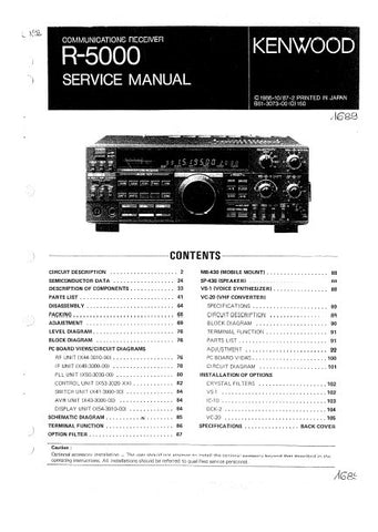 KENWOOD R-5000 COMMUNICATIONS RECEIVER SERVICE MANUAL INC BLK DIAG PCBS SCHEM DIAGS AND PARTS LIST 109 PAGES ENG