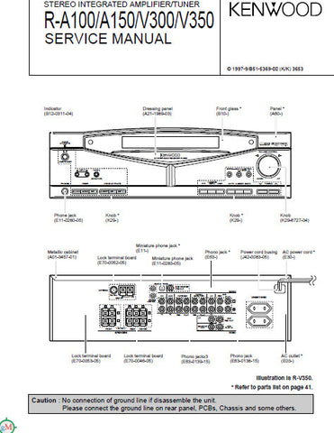KENWOOD R-A100 R-A150 R-AV300 R-AV350 STEREO INTEGRATED AMPLIFIER TUNER SERVICE MANUAL INC PCBS SCHEM DIAGS AND PARTS LIST 44 PAGES ENG