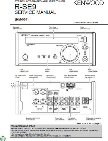 KENWOOD R-SE9 STEREO INTEGRATED AMPLIFIER TUNER SERVICE MANUAL INC PCBS SCHEM DIAGS AND PARTS LIST 23 PAGES ENG