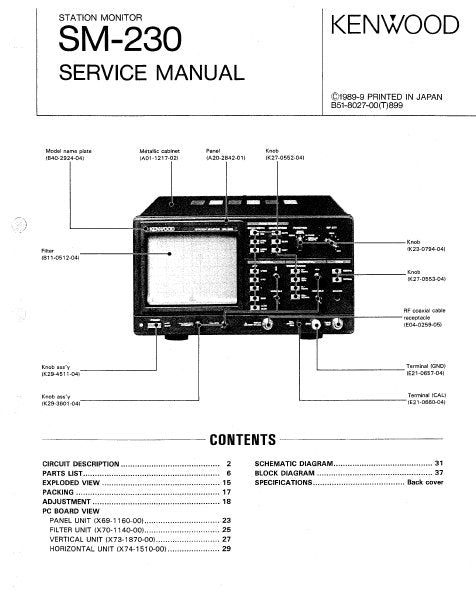 KENWOOD SM-230 STATION MONITOR SERVICE MANUAL INC BLK DIAG PCBS SCHEM DIAG AND PARTS LIST 43 PAGES ENG