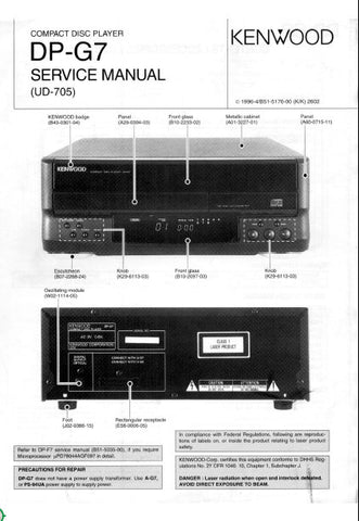 KENWOOD UD-705 DP-G7 CD PLAYER SERVICE MANUAL INC PCBS SCHEM DIAGS AND PARTS LIST 14 PAGES ENG