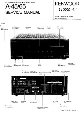 KENWOOD A-45 A-65 STEREO INTEGRATED AMPLIFIER SERVICE MANUAL INC WIRING DIAG PCB'S SCHEM DIAG AND PARTS LIST 13 PAGES ENG