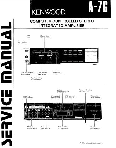 KENWOOD A-7G COMPUTER CONTROLLED STEREO INTEGRATED AMPLIFIER SERVICE MANUAL INC BLK DIAGS LEVEL DIAG PCB'S SCHEM DIAG AND PARTS LIST 19 PAGES ENG