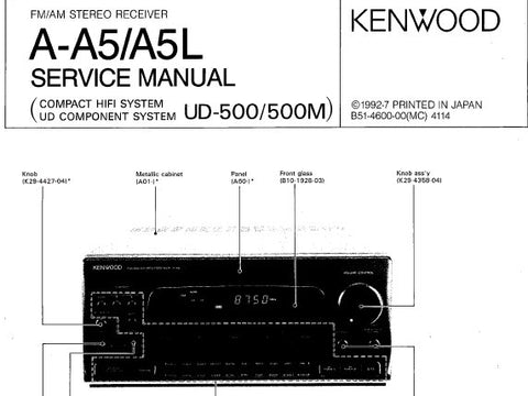 KENWOOD A-A5 A-A5L FM AM STEREO RECEIVER SERVICE MANUAL INC BLK DIAGS WIRING DIAG SCHEM DIAGS PCB'S AND PARTS LIST 52 PAGES ENG