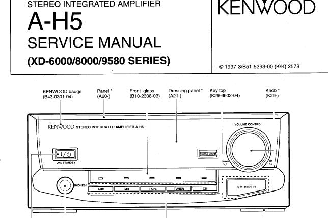 KENWOOD A-H5 XD-6000 XD-8000 XD-9580 SERIES STEREO INTEGRATED AMPLIFIER SERVICE MANUAL INC PCB'S SCHEM DIAG AND PARTS LIST 13 PAGES ENG