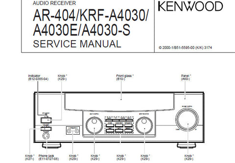 KENWOOD AR-404 KRF-A4030 KRF-A4030E KRF-A4030-S AUDIO RECEIVER SERVICE MANUAL INC CIRC DESC PCB'S SCHEM DIAGS AND PARTS LIST 22 PAGES ENG