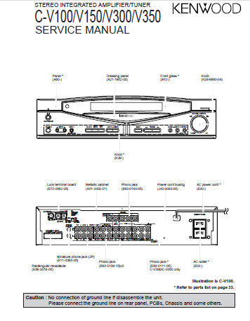 KENWOOD C-V100 C-V150 C-V300 C-V350 STEREO INTEGRATED AMPLIFIER TUNER SERVICE MANUAL INC BLK DIAG PCBS SCHEM DIAGS AND PARTS LIST 45 PAGES ENG