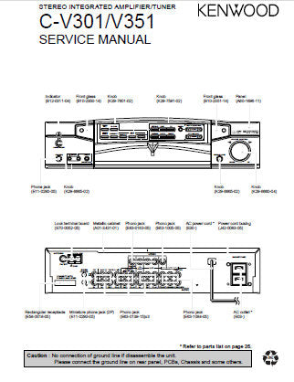 KENWOOD C-V301 C-V351 STEREO INTEGRATED AMPLIFIER TUNER SERVICE MANUAL INC PCBS SCHEM DIAGS AND PARTS LIST 22 PAGES ENG